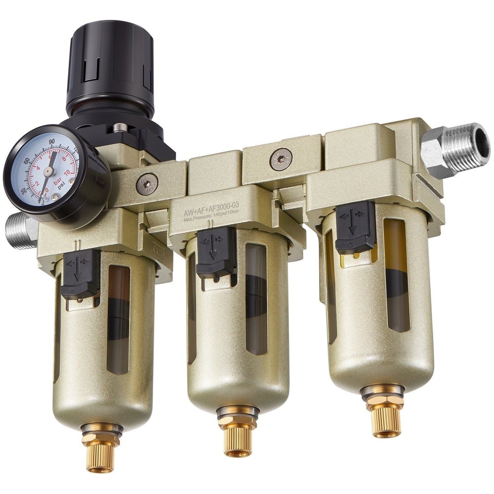 Air Compressor Filter Regulator, 3/8" NPT 3-Stage Air Compressor Water Separator