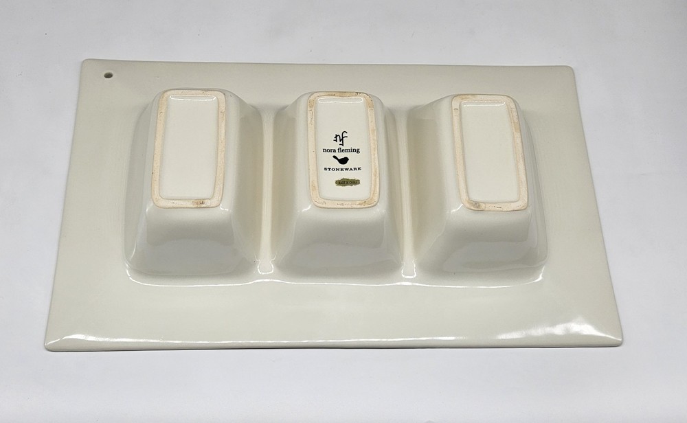 Nora Fleming Pearl Dot 3-Section Divided 15” Garnish Dish Serving Tray Ceramic