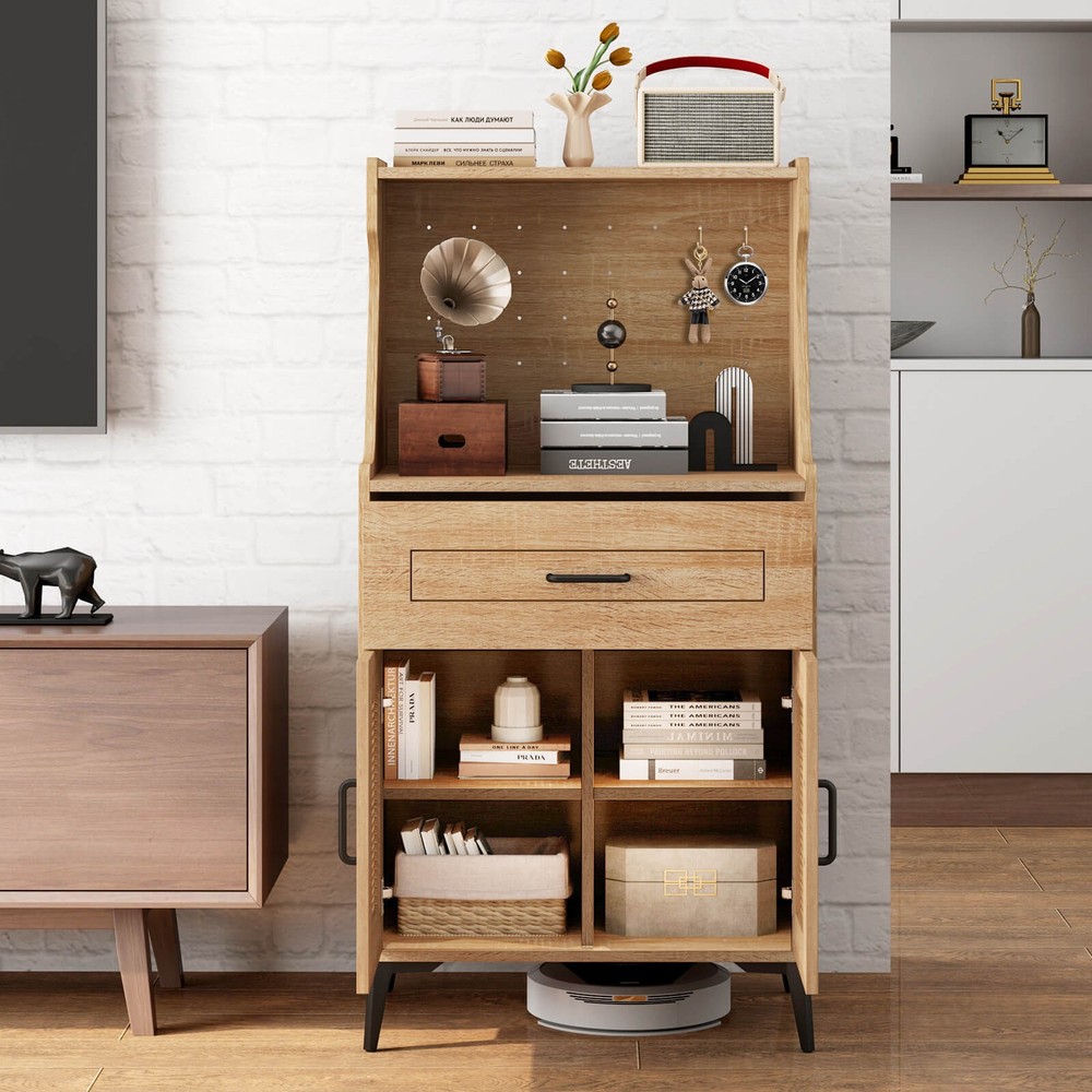 2PCS Coffee Bar Cabinet w/Pegboard Storage Drawer & Shelf Buffet Sideboard