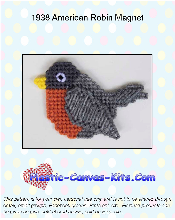 American Robin Magnet - Plastic Canvas Pattern or Kit
