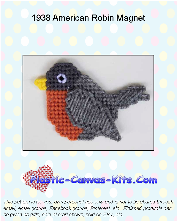 American Robin Magnet - Plastic Canvas Pattern or Kit