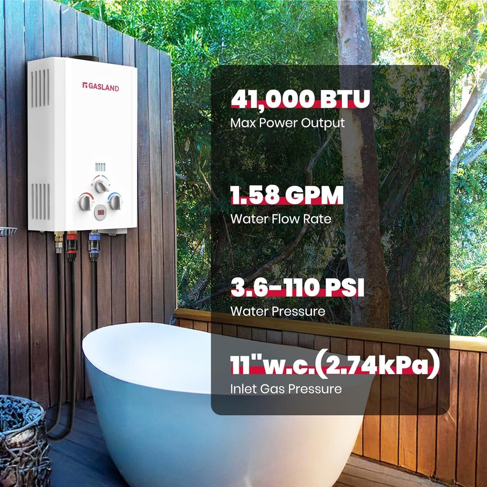 Gasland Portable Tankless Gas Water Heater Hot Tub Poolside Shower Outdoor Camp