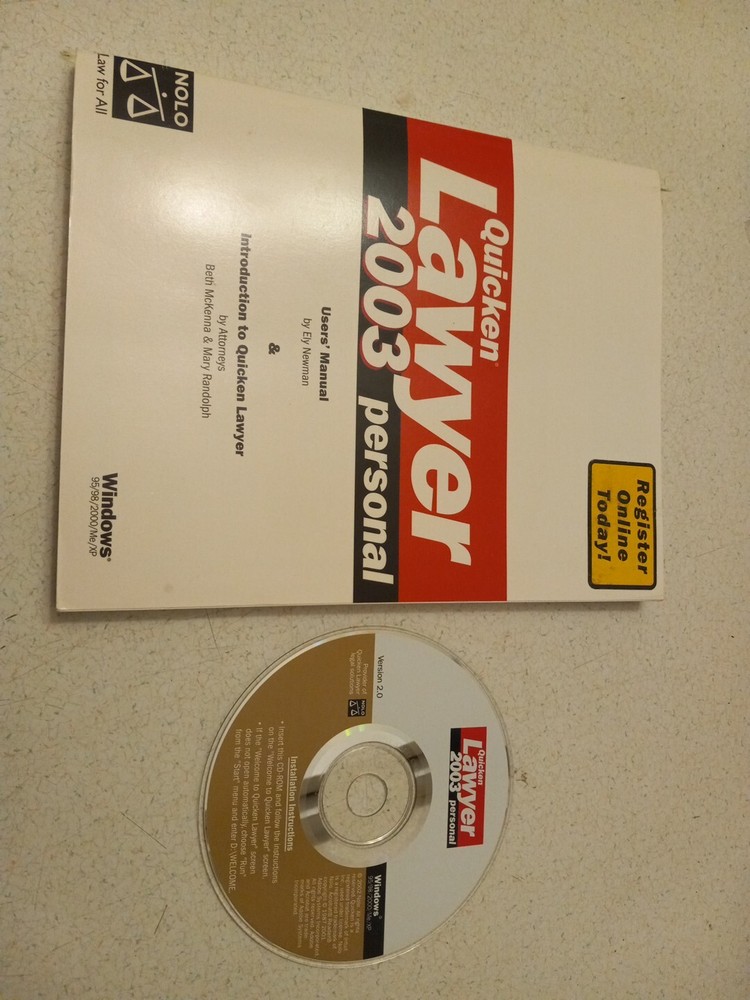 Quicken Lawyer 2003 Personal Version 2.0 Disk And Book Only