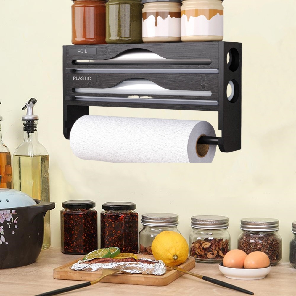 Wrap Dispenser With Cutter Kitchen Wrap Organizer With Roll Holder