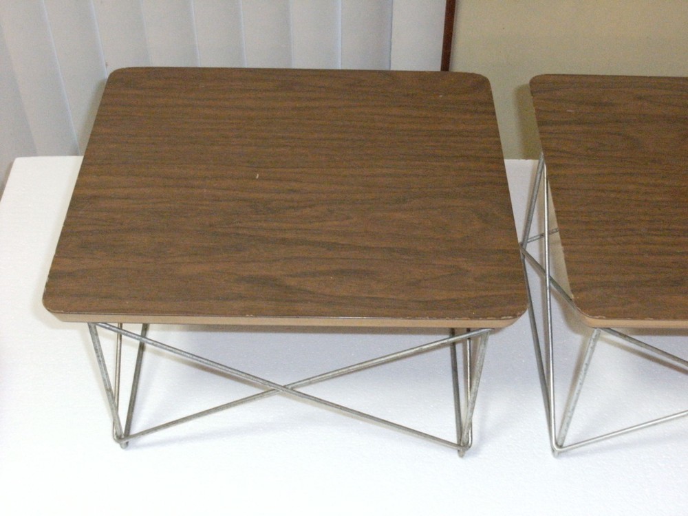 (2) Early Herman Miller Eames Wire Base Low Table's ~ Walnut