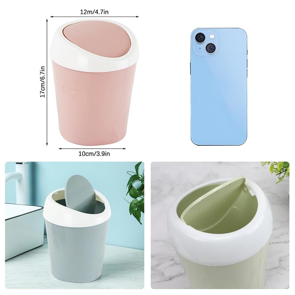 Mini Desktop Trash Can with Swing Lid 2 Pack Includes 120 Bags Small Wastebasket