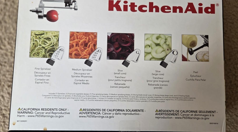 KitchenAid KSM1APC Spiralizer Attachment Peel Core Slice 5 Blades
