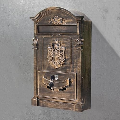 Vintage Metal Mailbox,Wall Mount Locking Mail Box Large Capacity Decorative