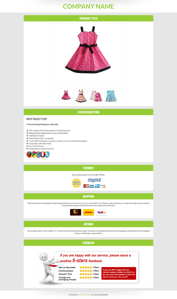Ebay Listing Template HTML Professional Mobile Responsive Design 2025 Universal