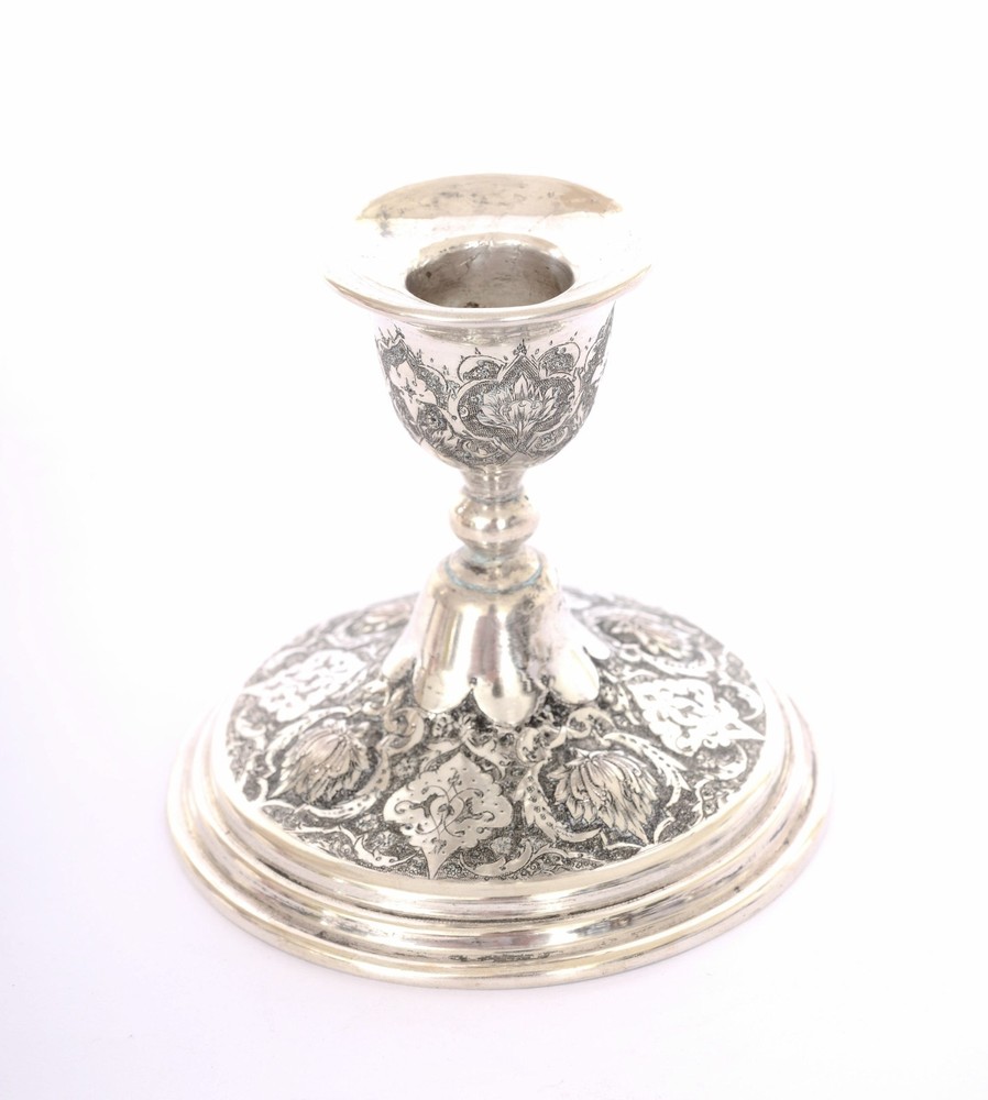Persian Islamic Solid Silver Repousse Candlestick Candle Holder Marked 135 Gram