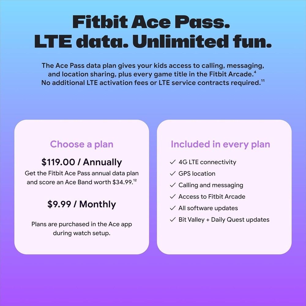 Fitbit Google Ace LTE Kids Smartwatch - Call, Message, GPS, Activity-Based Games