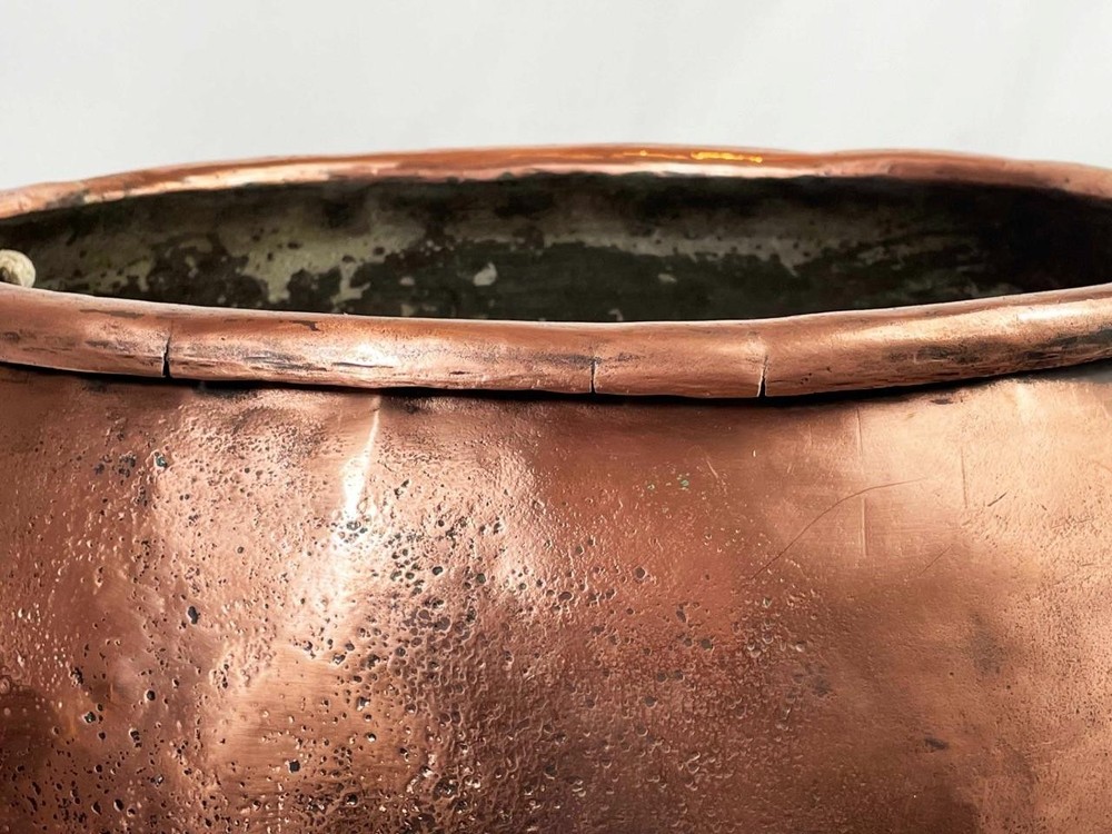 BIG GEORGIAN ANTIQUE SOLID COPPER LOG BIN - CAULDRON - PLANTER