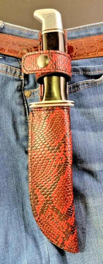 Buck Knives 119 Sheath Right Pull with Authentic FAUX RED PYTHON SKIN leather