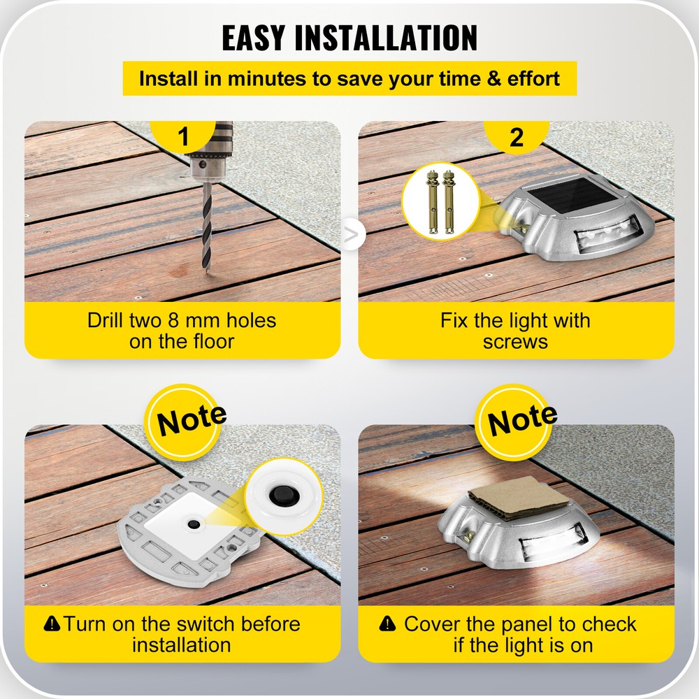 VEVOR 24pcs Solar Driveway Lights 6 LED White Deck Lights for Pathway Steps IP68
