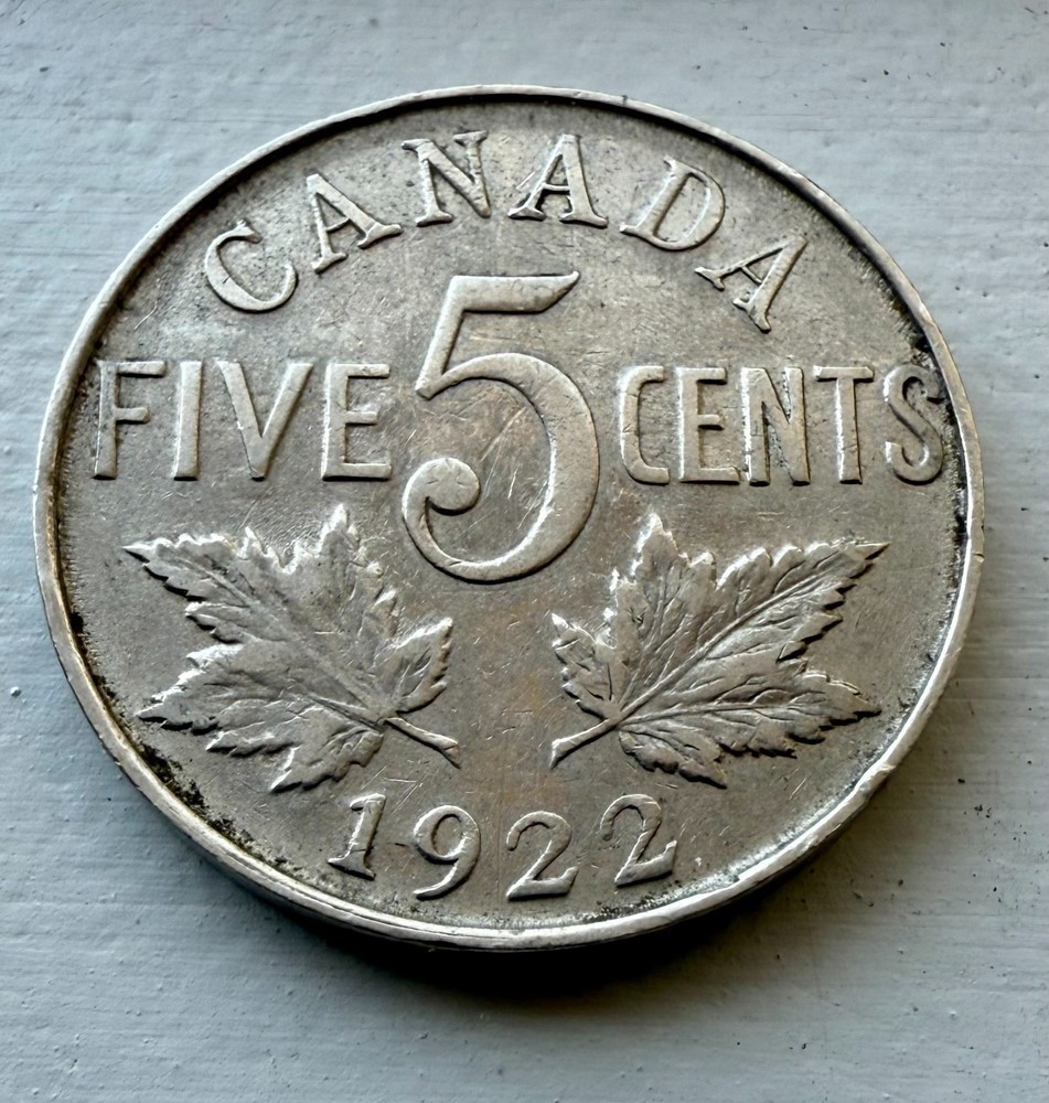 1922 Canada 🇨🇦 5 Cent ~ (VF) Condition