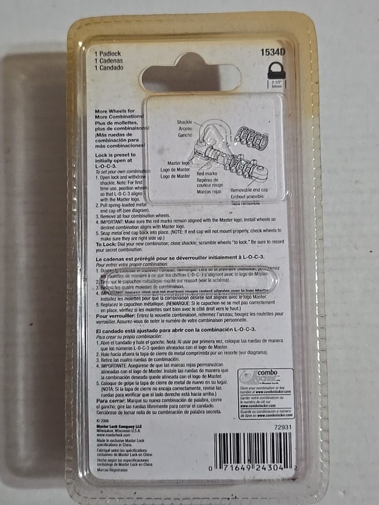 Master Lock Password Plus Combination Lock 1534D School Password NEW