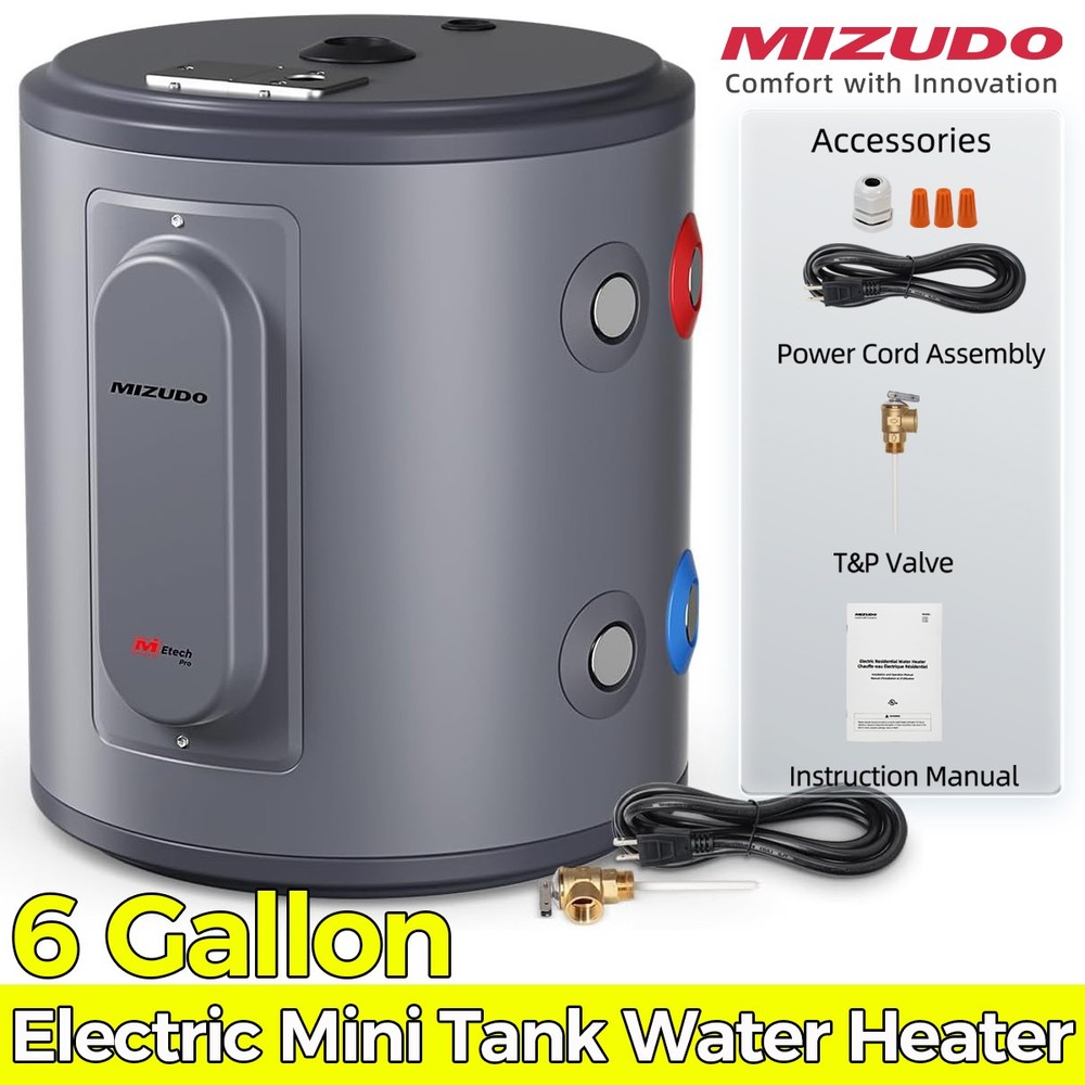6 Gal Electric Mini Tank Water Heater 1500W Compact Storage for Under Sink, RV
