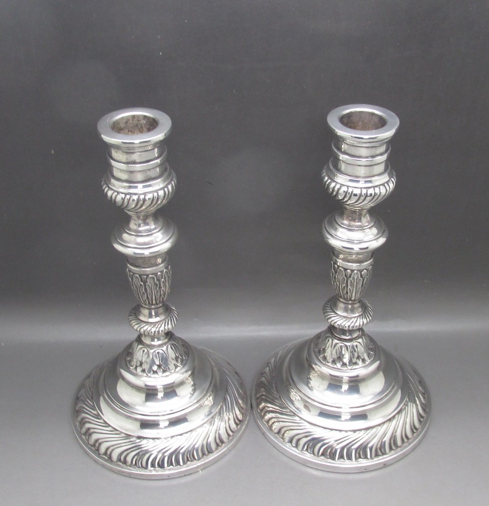 VINTAGE GOOD PAIR SOLID STERLING SILVER 7" CANDLESTICKS 516g SvT DENMARK c1955
