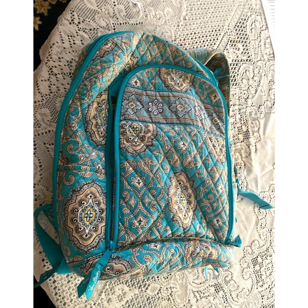 Vera Bradley Quilted Backpack Computer Bag – Teal Medallion Pattern