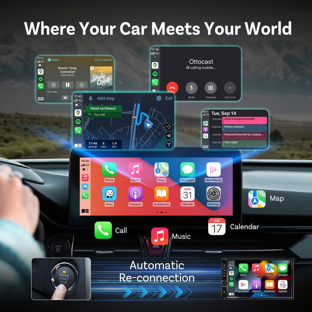 OTTOCAST Mini 2025 Wireless CarPlay & Android Auto 2-in-1 Mini, Black