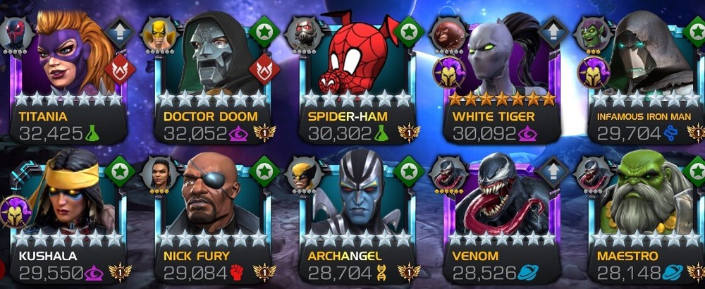 marvel contest of champions in game content