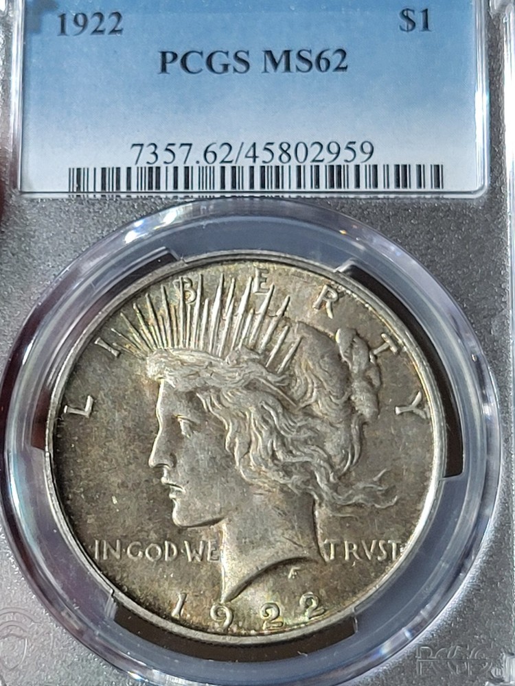 1922 $1 Peace Dollar PCGS MS62 Toned