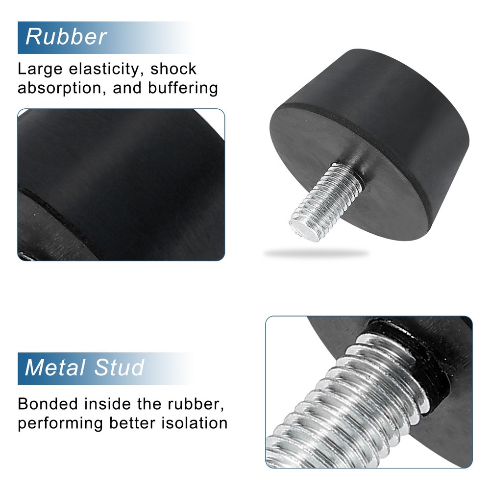 4Pcs Rubber Shock Absorber Mounts, Vibration Isolators with M8 x 15mm Stud