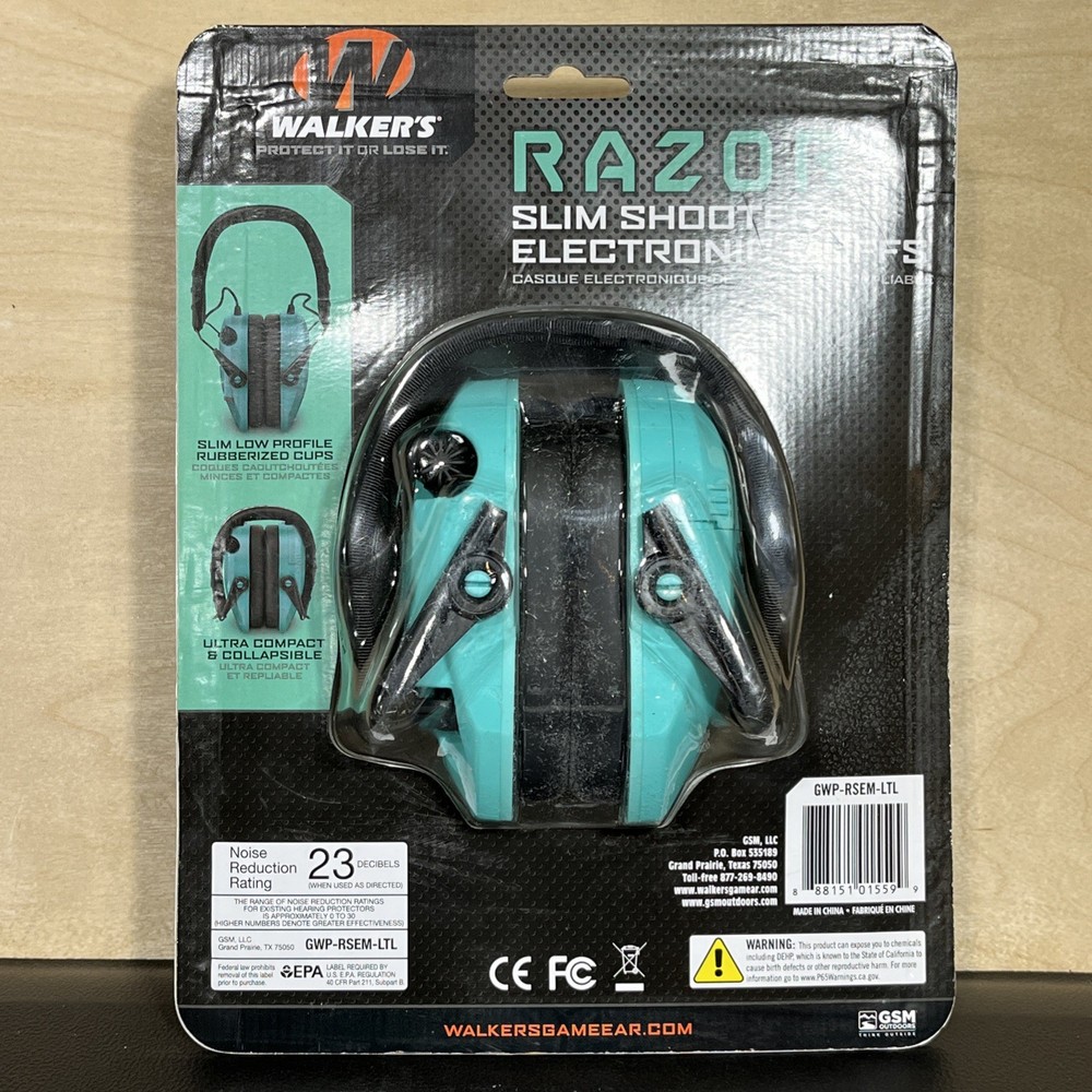 NEW Walkers Razor Slim Electronic Ear Muffs Protective Case Blue