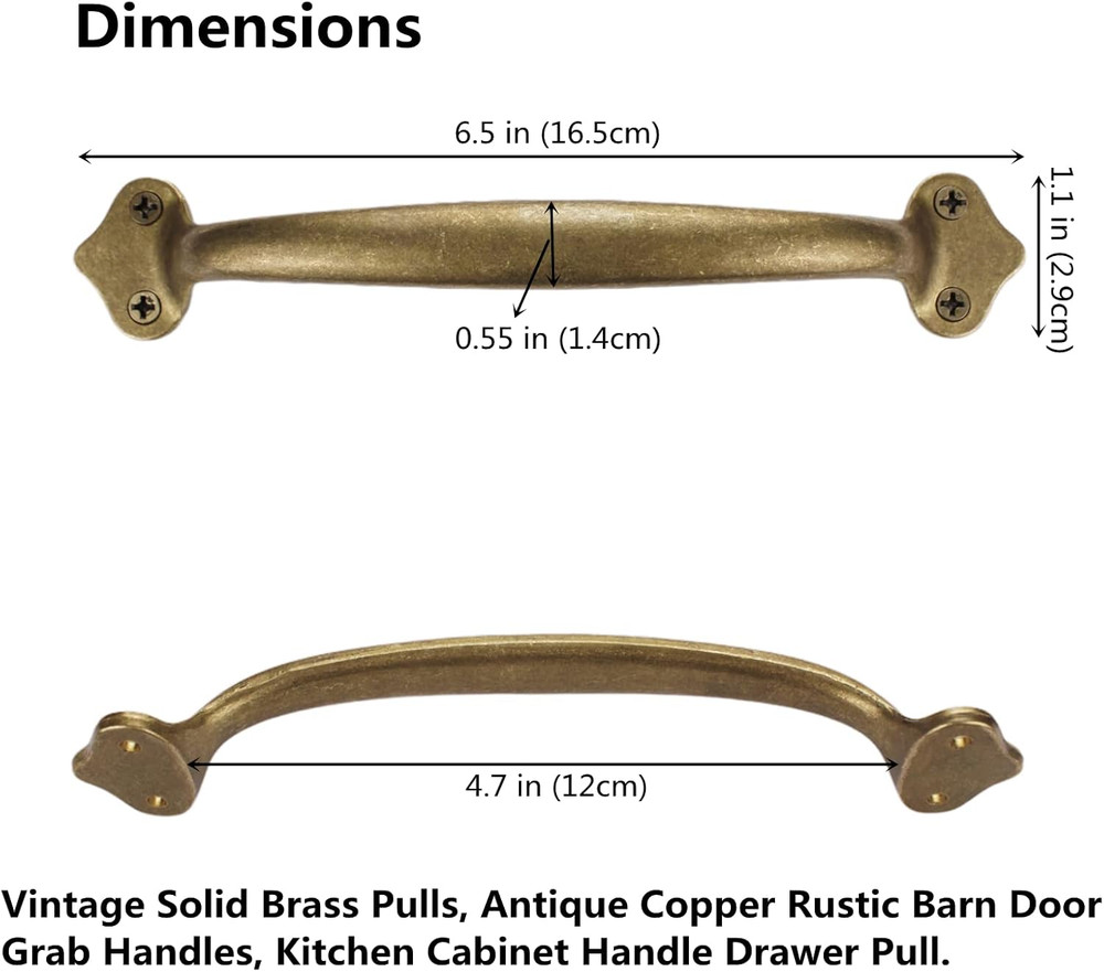 Vintage Solid Brass Pulls, Antique Copper|Rustic Barn Door Grab Handles|Kitchen
