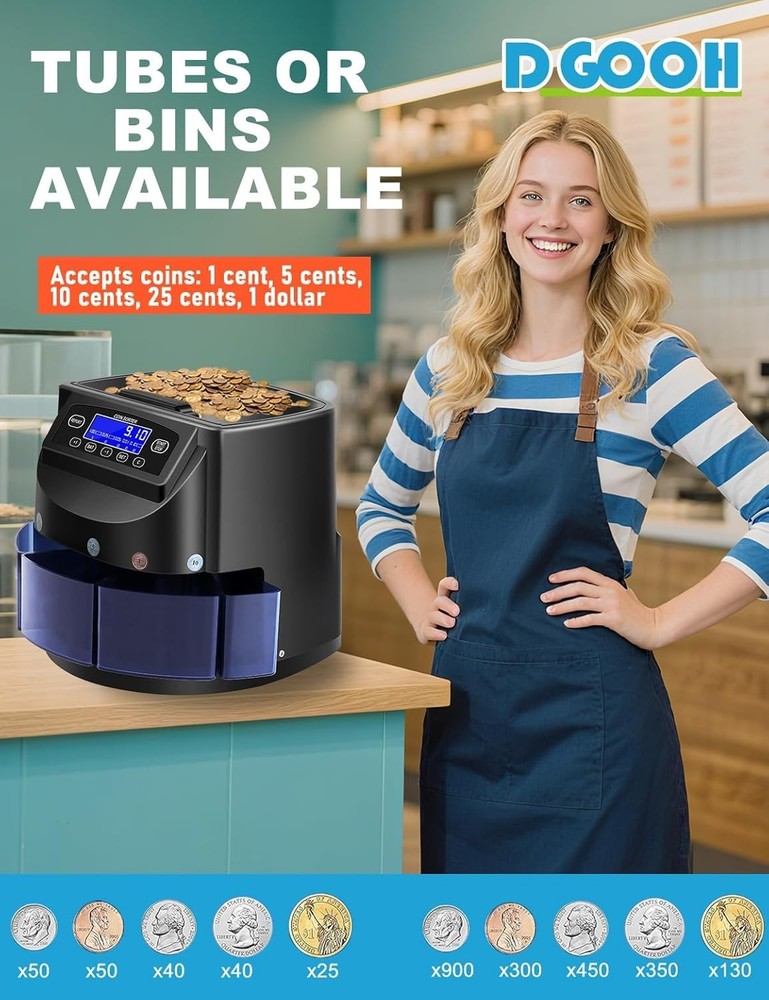 Coin Counter LCD 300 Capacity Dollar Sorter Packaging Machine