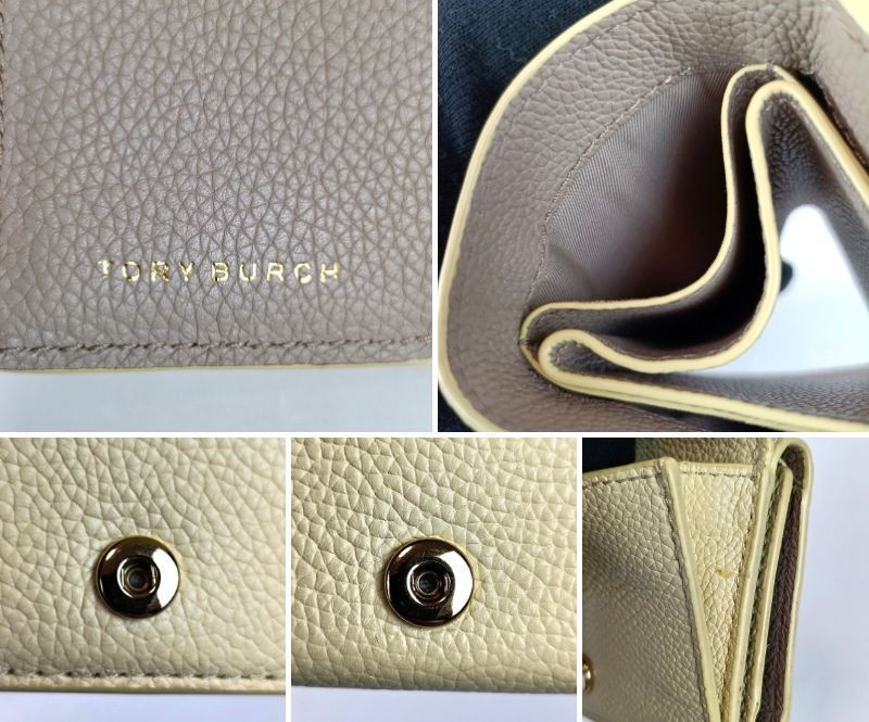 Tory Burch Micro Tri-Fold Wallet Leather Yellow Logo Compact Pre-Owned