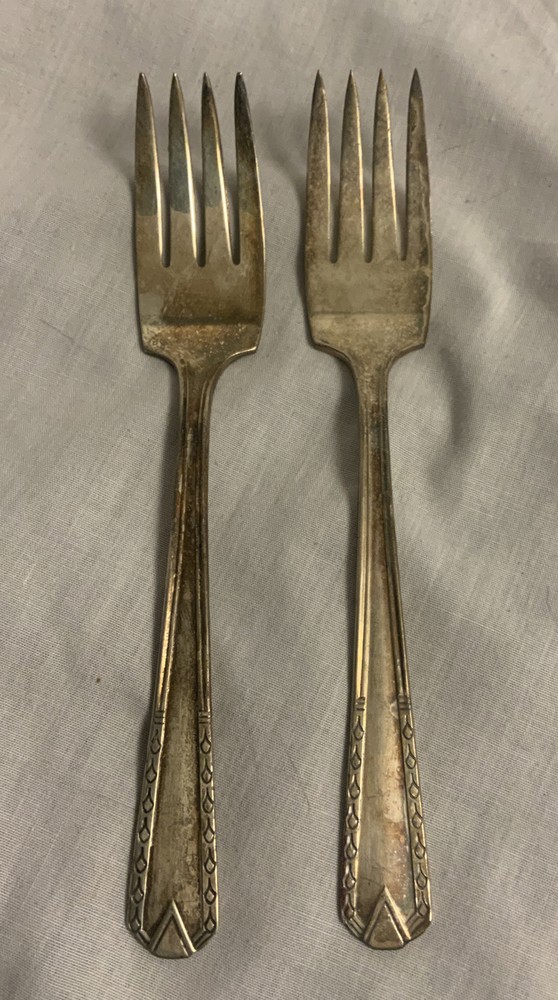 2 Vintage Castle Silver Plate Salad Fork Admiral