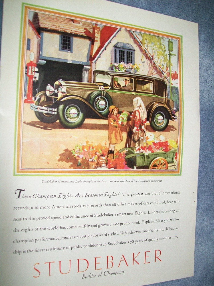 1930 Studebaker Commander Eight Brougham women's-mag color car ad