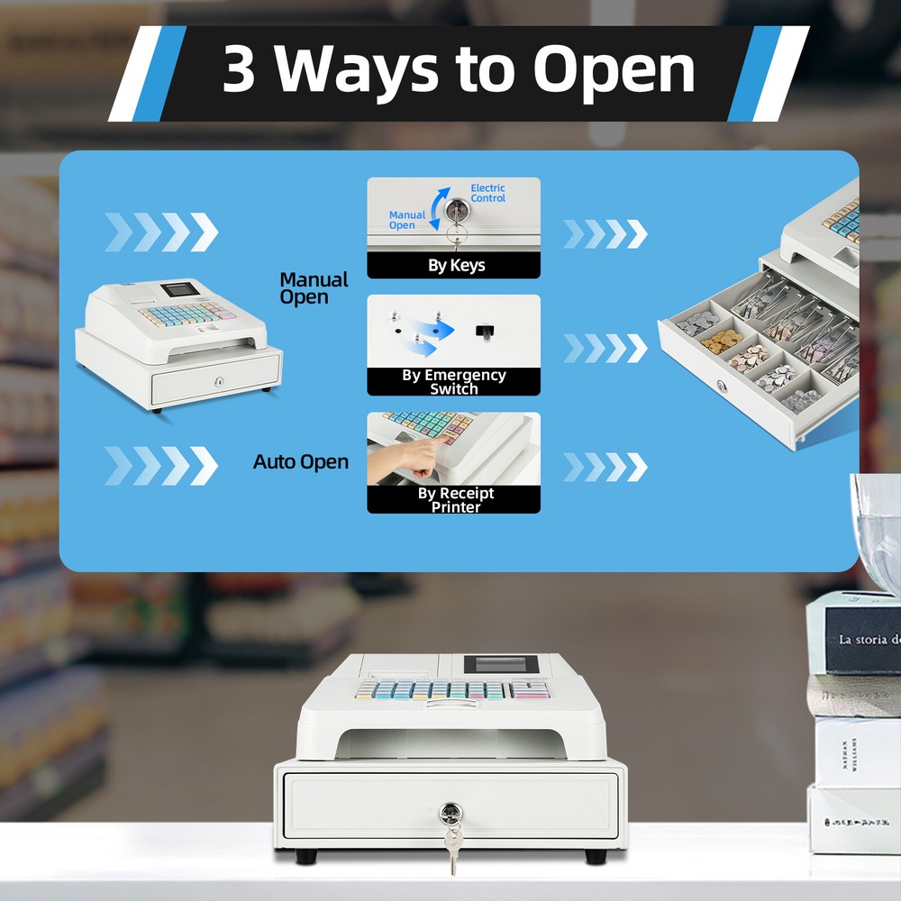 Electronic Cash Register & Drawer 48 Key POS Casher Digital LED Display