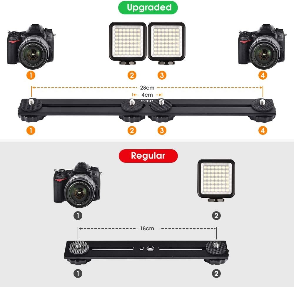 UTEBIT 11" Flash Bracket, Dual Camera Mount with 1/4" Hot Shoe & Thread