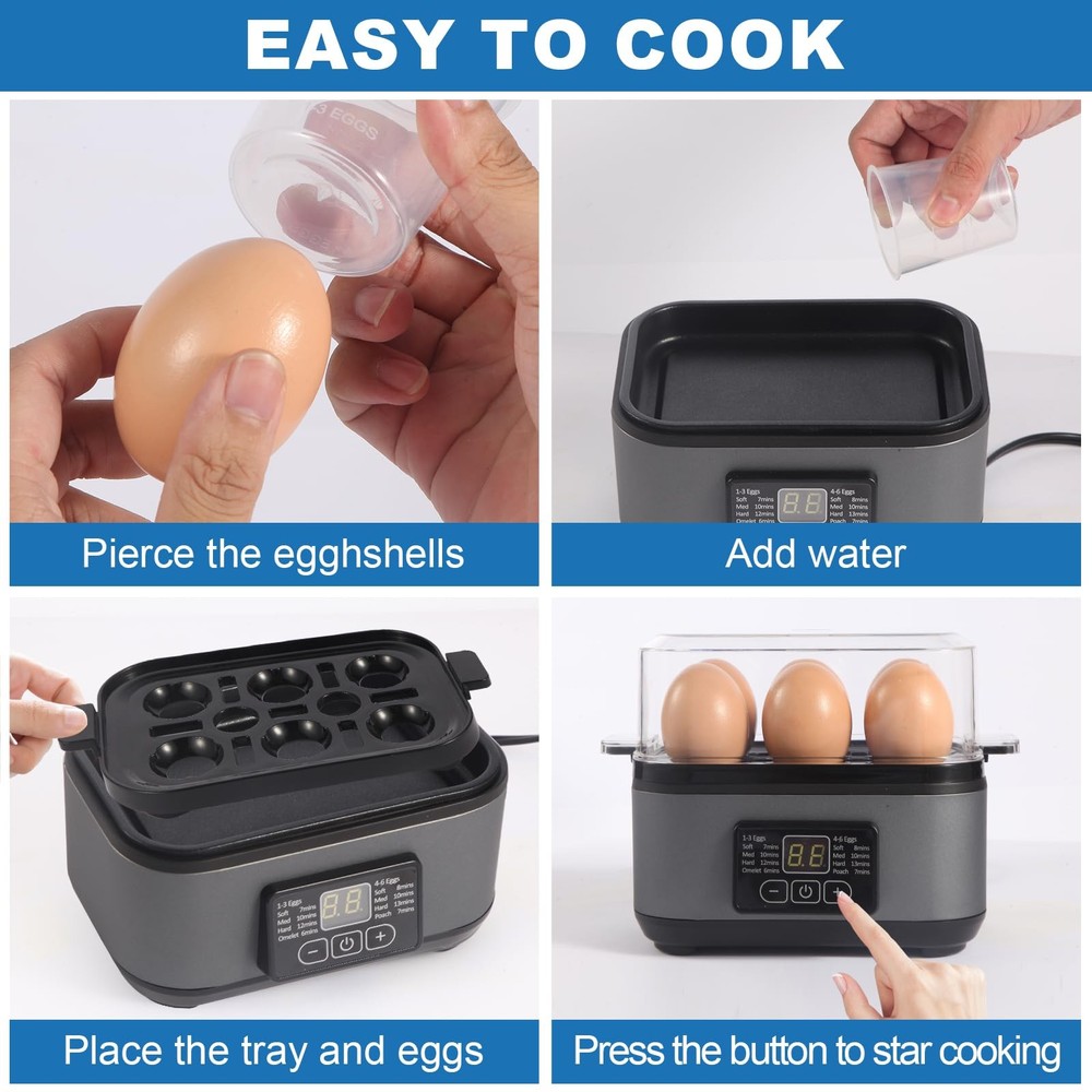 Electric Rapid Egg Cooker, 6 Egg Capacity for Hard Boiled Eggs, Poached Eggs,...