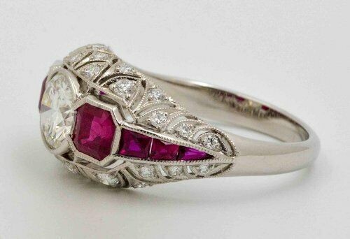 2.10 Ct Diamond & Ruby Art Deco Vintage Engagement Ring 925 Sterling Silver