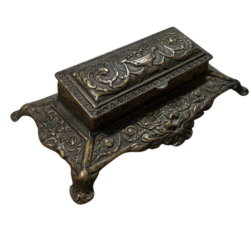 Antique Victorian Scrolled Brass Postage Stamp Holder