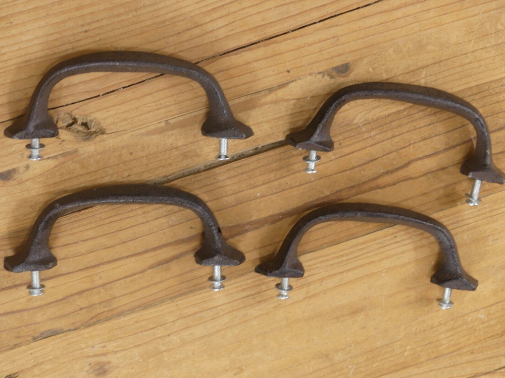 4 Cast Iron Handles Rustic Drawer Pulls 5 1/4" Long  **SMALL HOLES IN CASTING*