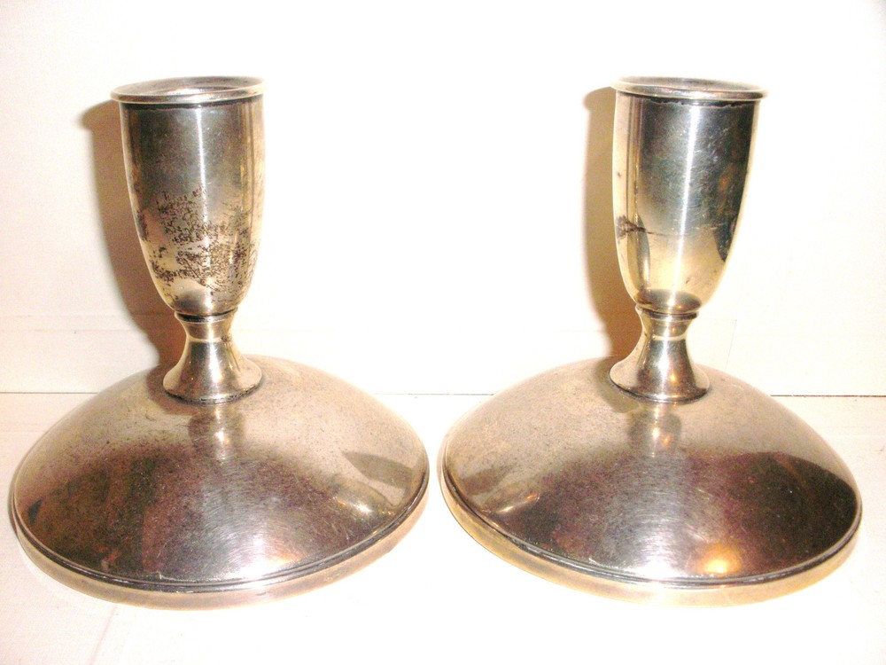 Pair great Vintage Gorham sterling silver modernist candlesticks 700gr weighed