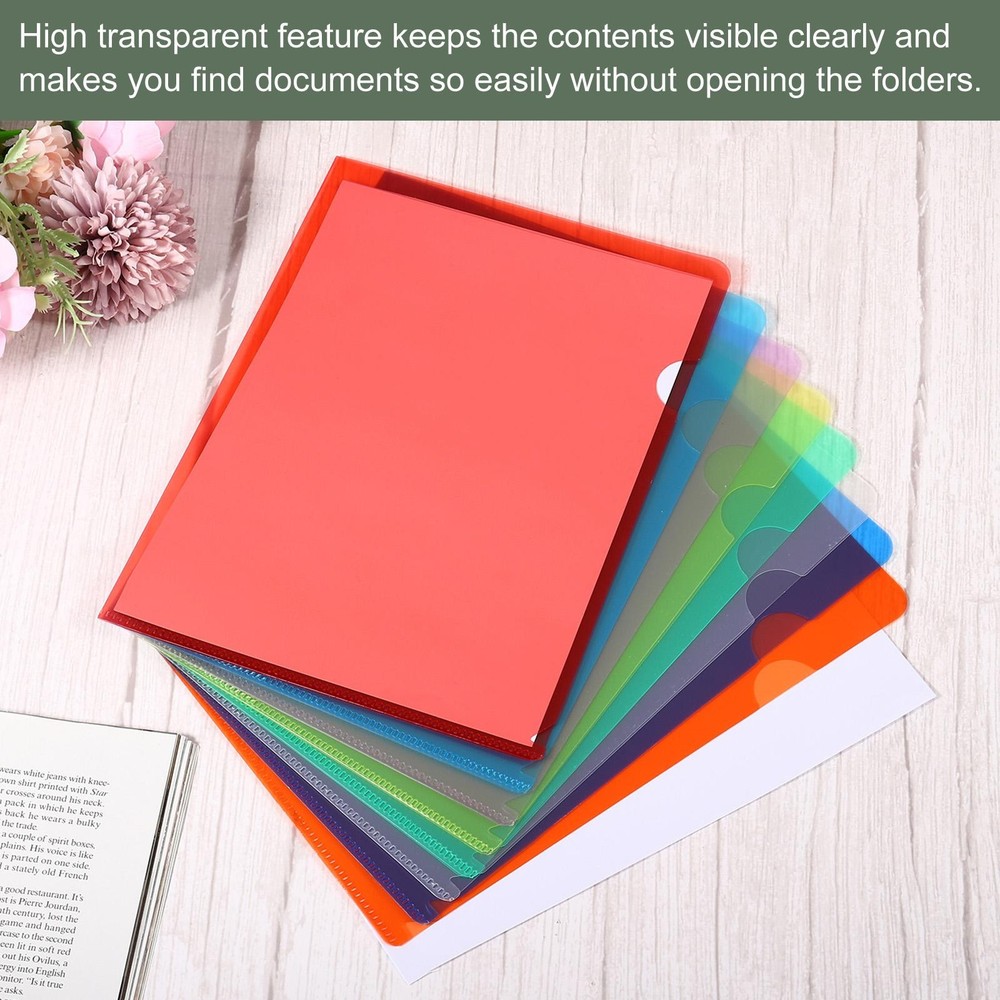 12 Pack L Type Folder, A4 Size Clear Project Pockets Plastic Folders (Orange)