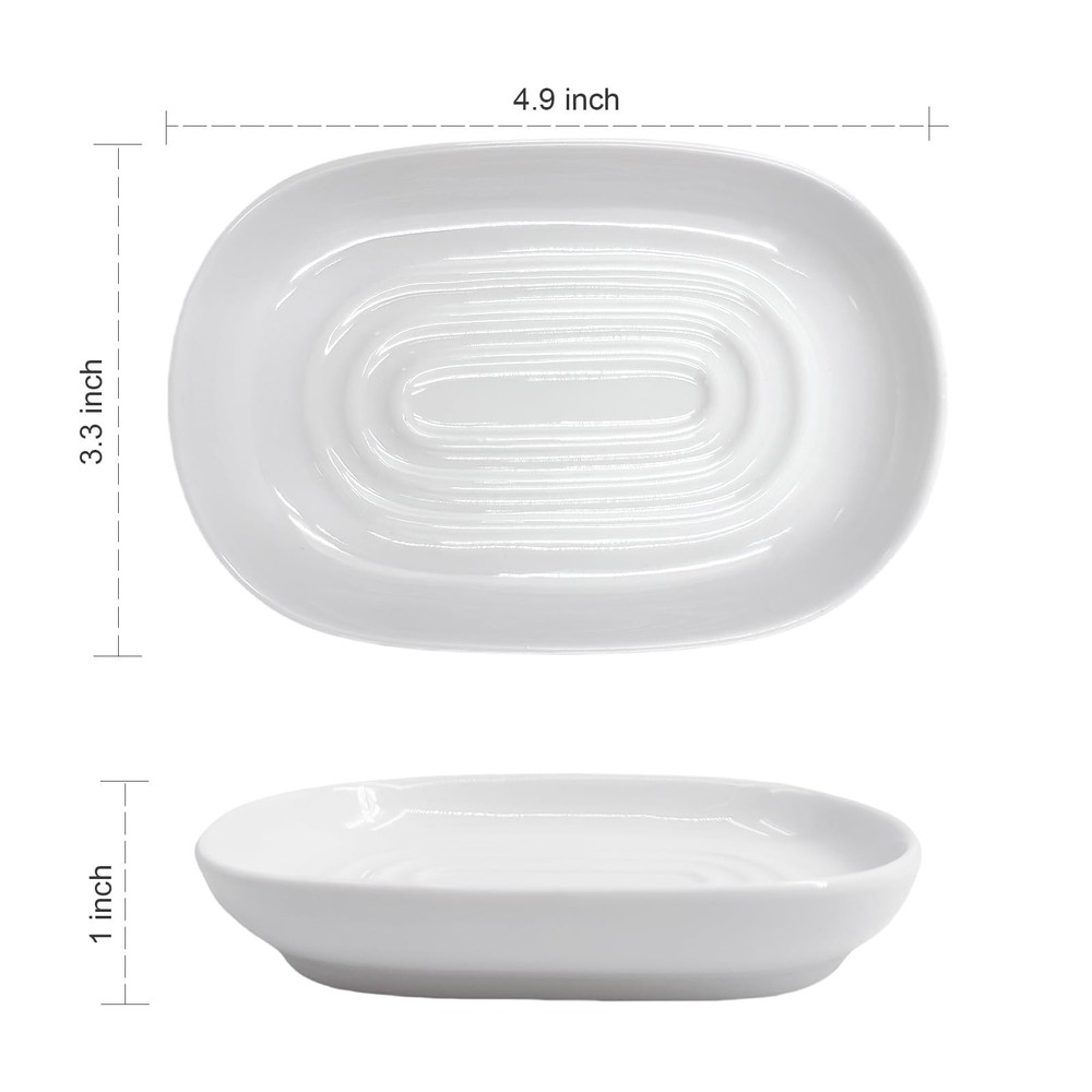 Soap Dish, Ceramic Dish with Marble PatternShower, Saver Tray White