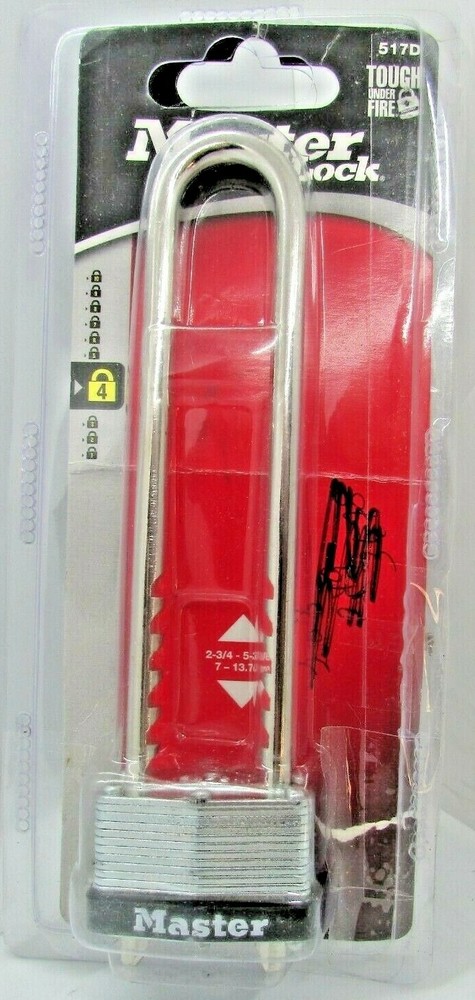 Master Lock 517D Laminated Padlock with Long Shackle 2 Keys NIB