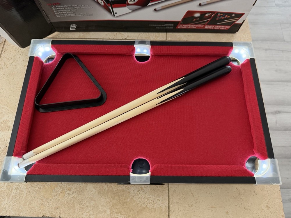 Rec-Tek Light Up Billardsd Blue Mini Pool Table With Box