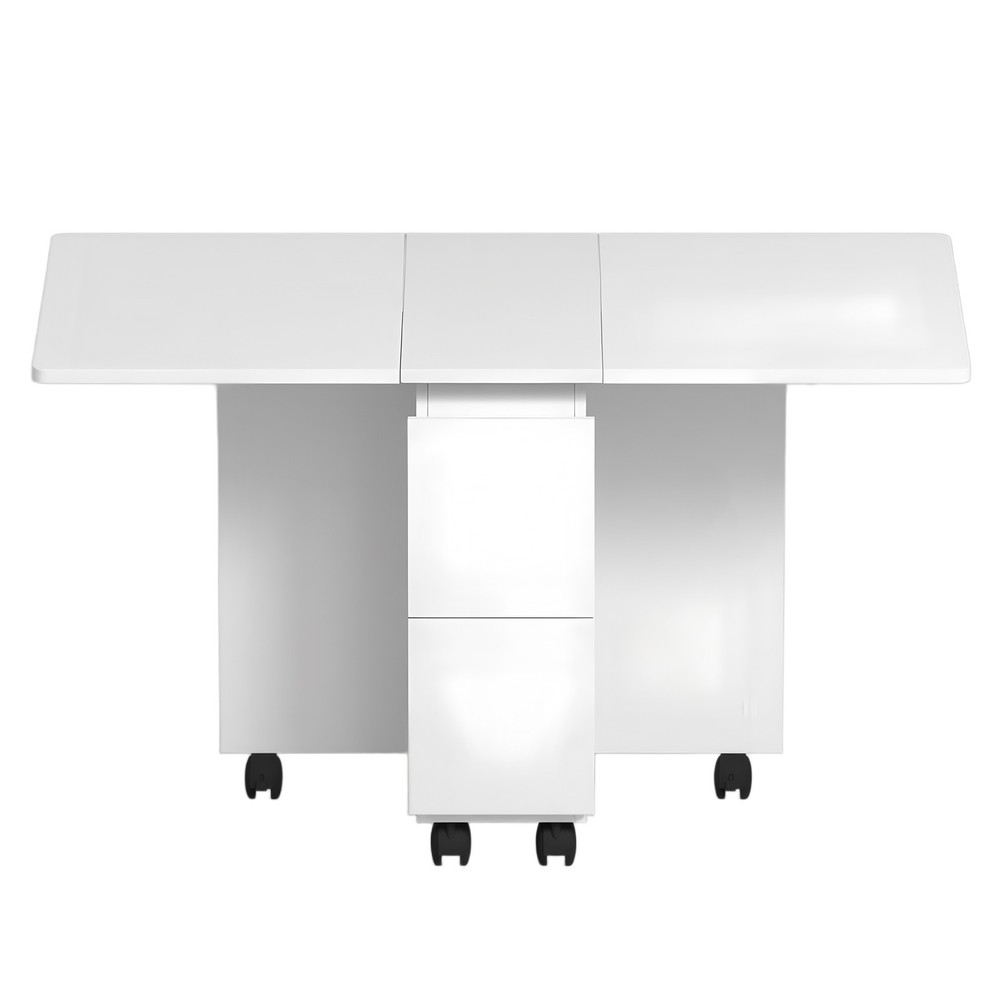 Folding Dining Table Set 4 Chairs, Space Saving with Storage & Wheels, White