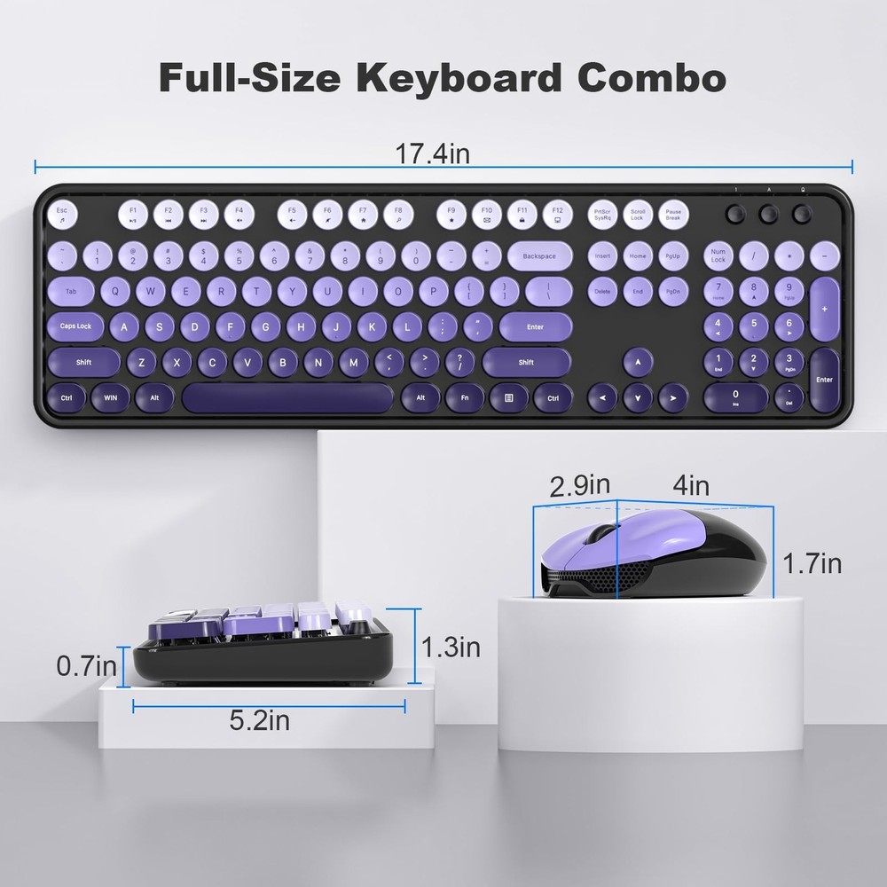 Wireless Keyboard and Mouse Combo, 104 Keys Full-Sized Typewriter Keyboards, ...