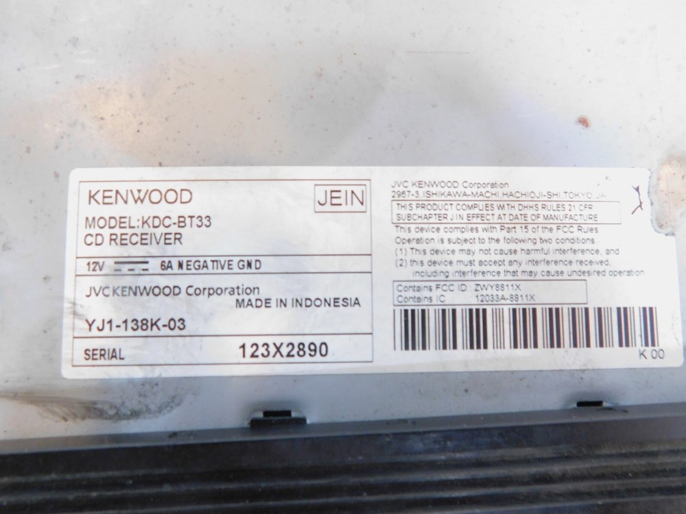 JVC Kenwood KDC-BT33 Car Marine CD Receiver Bluetooth USB Radio Audio System