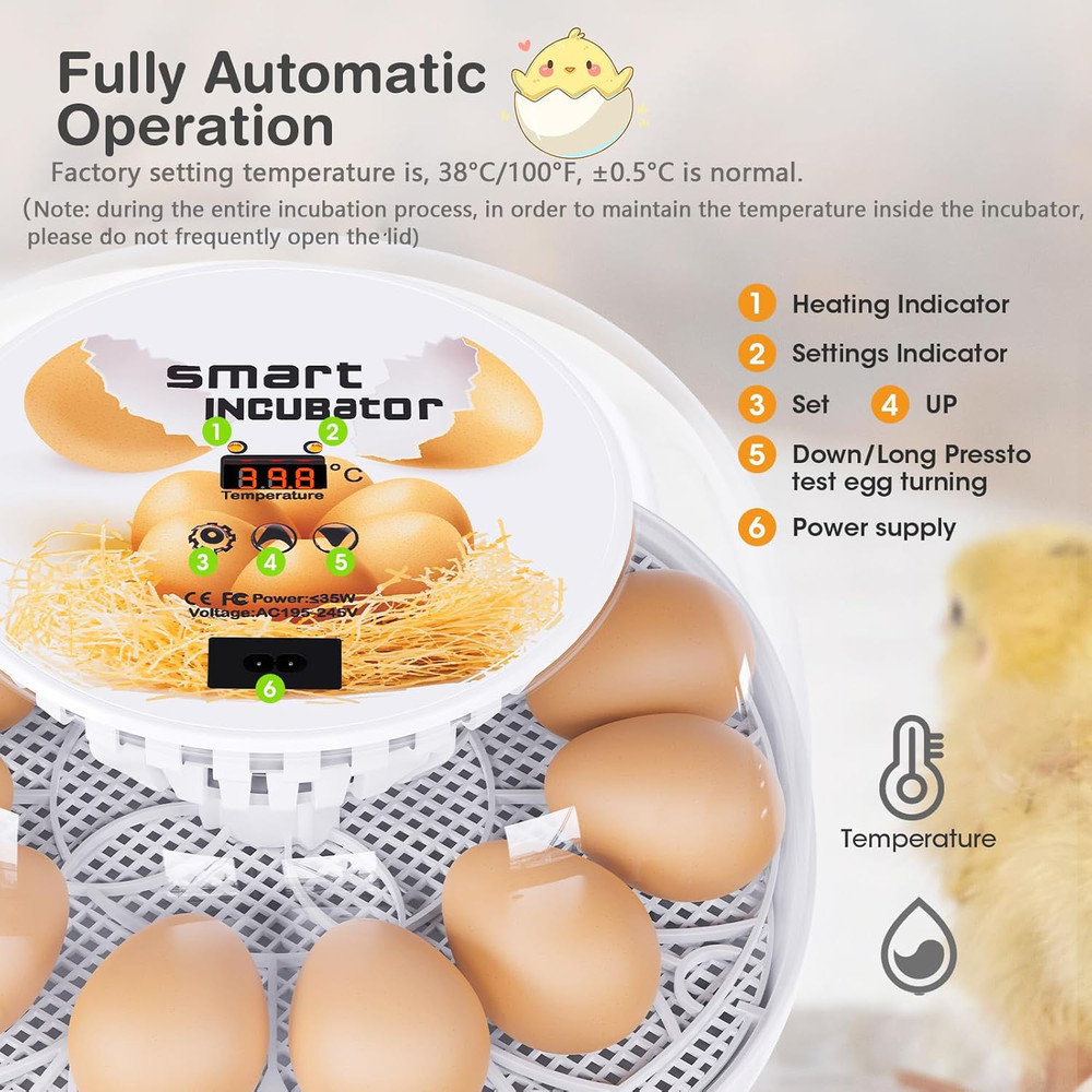 Incubators for Hatching Eggs, 12 Egg Incubator with Automatic Turning and Temper