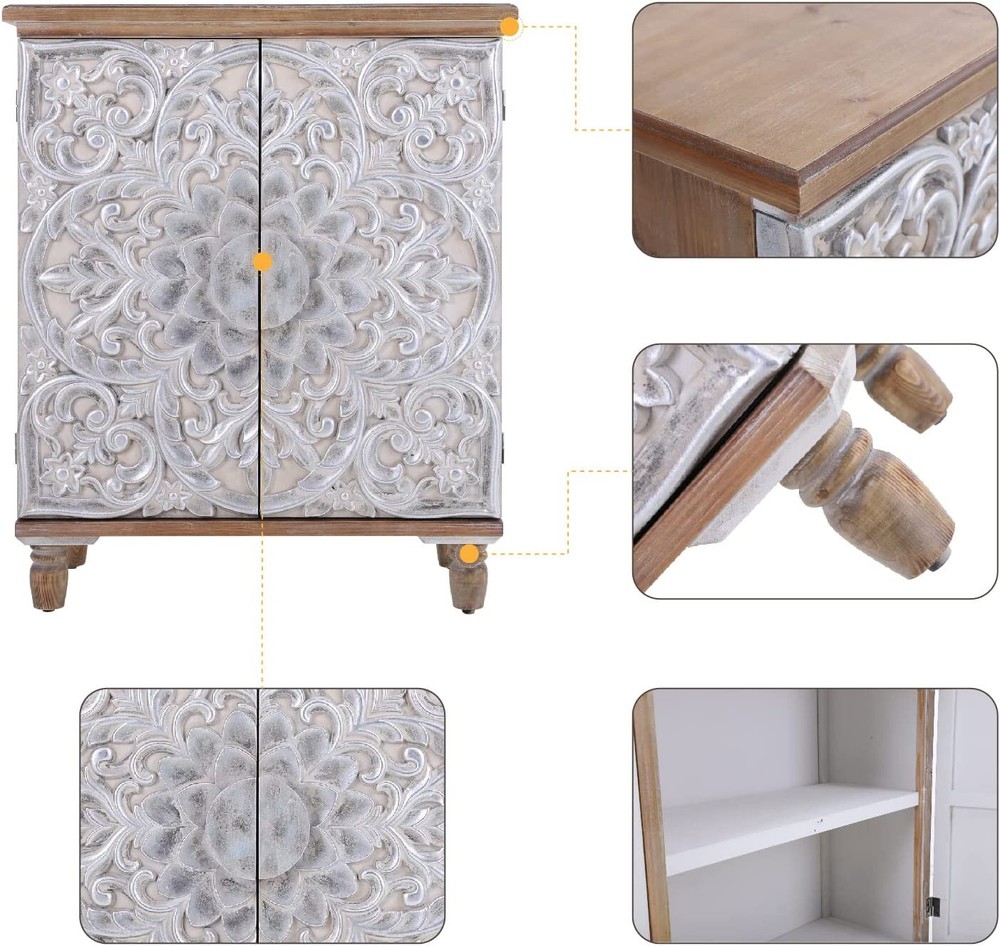 Accent Cabinet with 2 Doors Sideboard Buffet Storage Kitchen Distressed Cabinet