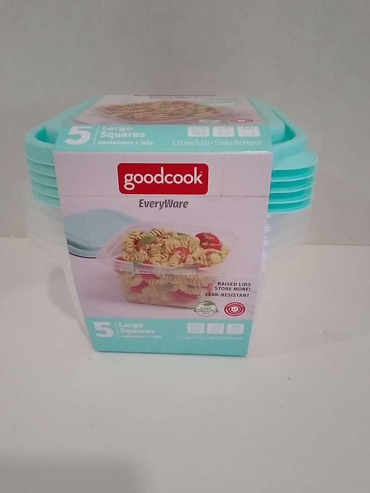 Goodcook 5 Large Square Container with Light Blue Lid 5.2 Cups